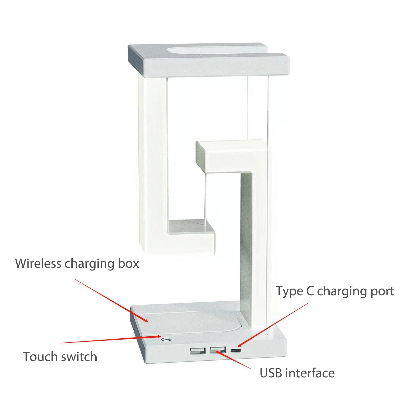 LED Suspending Anti-gravity Night Light with 10W Wireless Charger